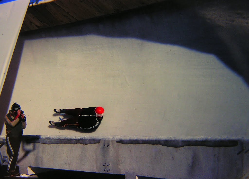 Tom, Olympic Luge Run, Lake Placid, NY, march 1980 by Tom Dudones