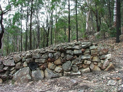 Remains of elevated track or wide wall, behind refinery site at Glen Davis by EcologistGreg