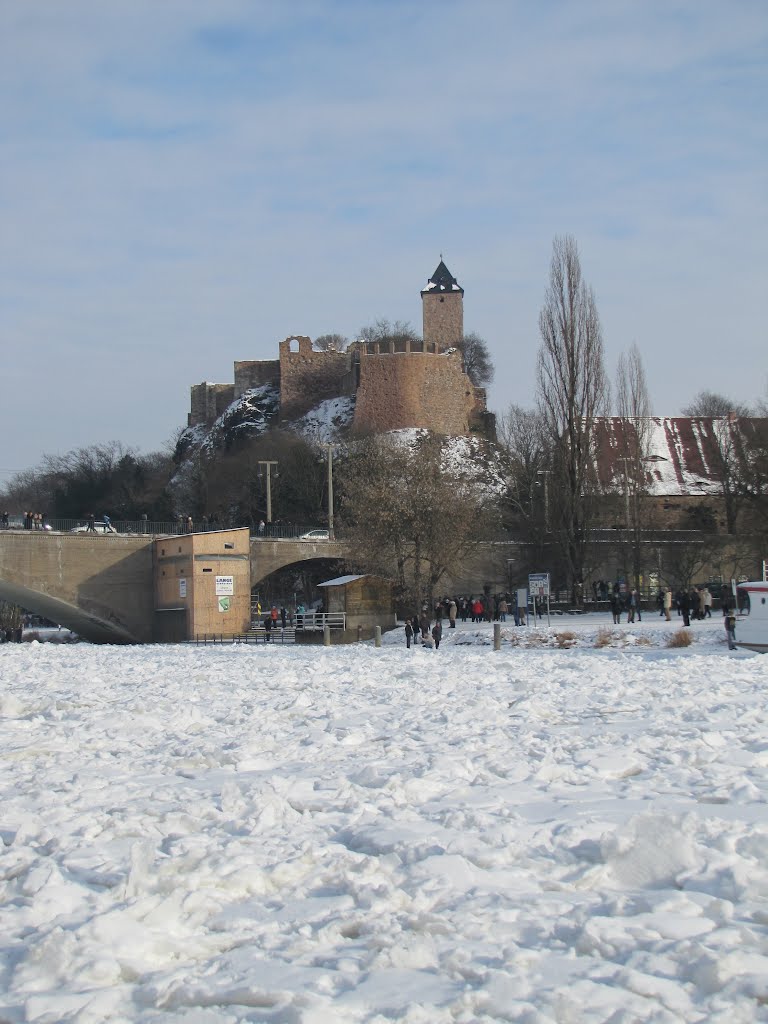 Saale iced (View to Gibichenstein) by Rafael Key