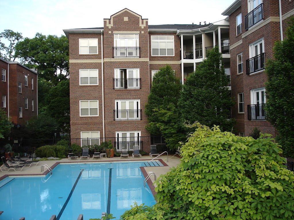 Pool area at Gardens of Hillsboro village seen from the parking deck by Inas