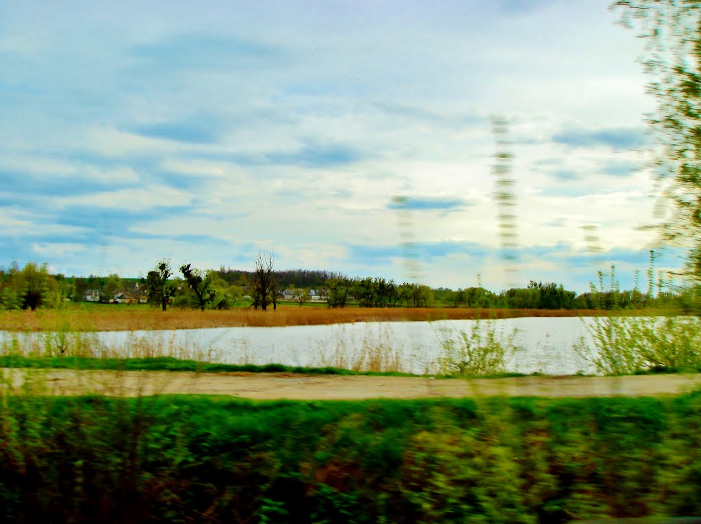 23.04.2012 17:10 Дорога Р04. Водоем на реке Поправка в селе Довгалевское Ракитнянского района. by senisi