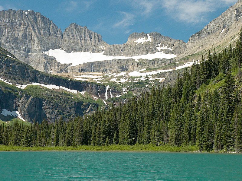 Looking toward Grinnell Glacier and the Continental Divide from Lake Josephine by Jerry Blank