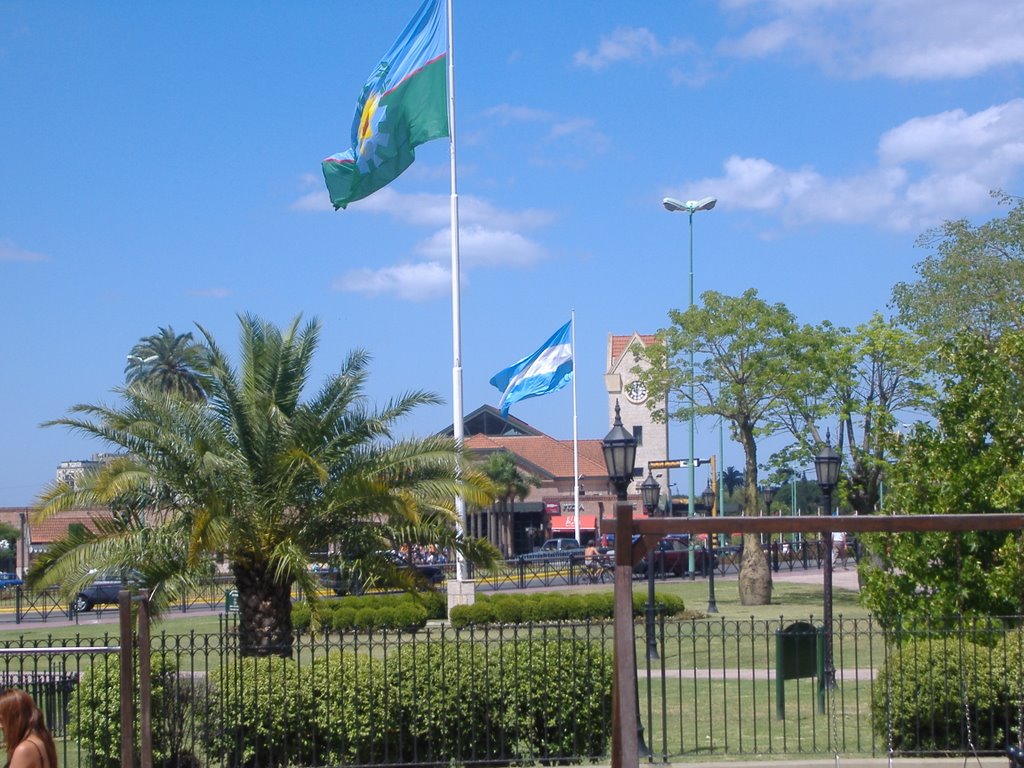 Bandera Bonaerense y Bandera Argentina en Plaza de la Estacion Fluvial (fondo) Estacion de tren Tigre-Retiro. by Cristian Haurigot & …