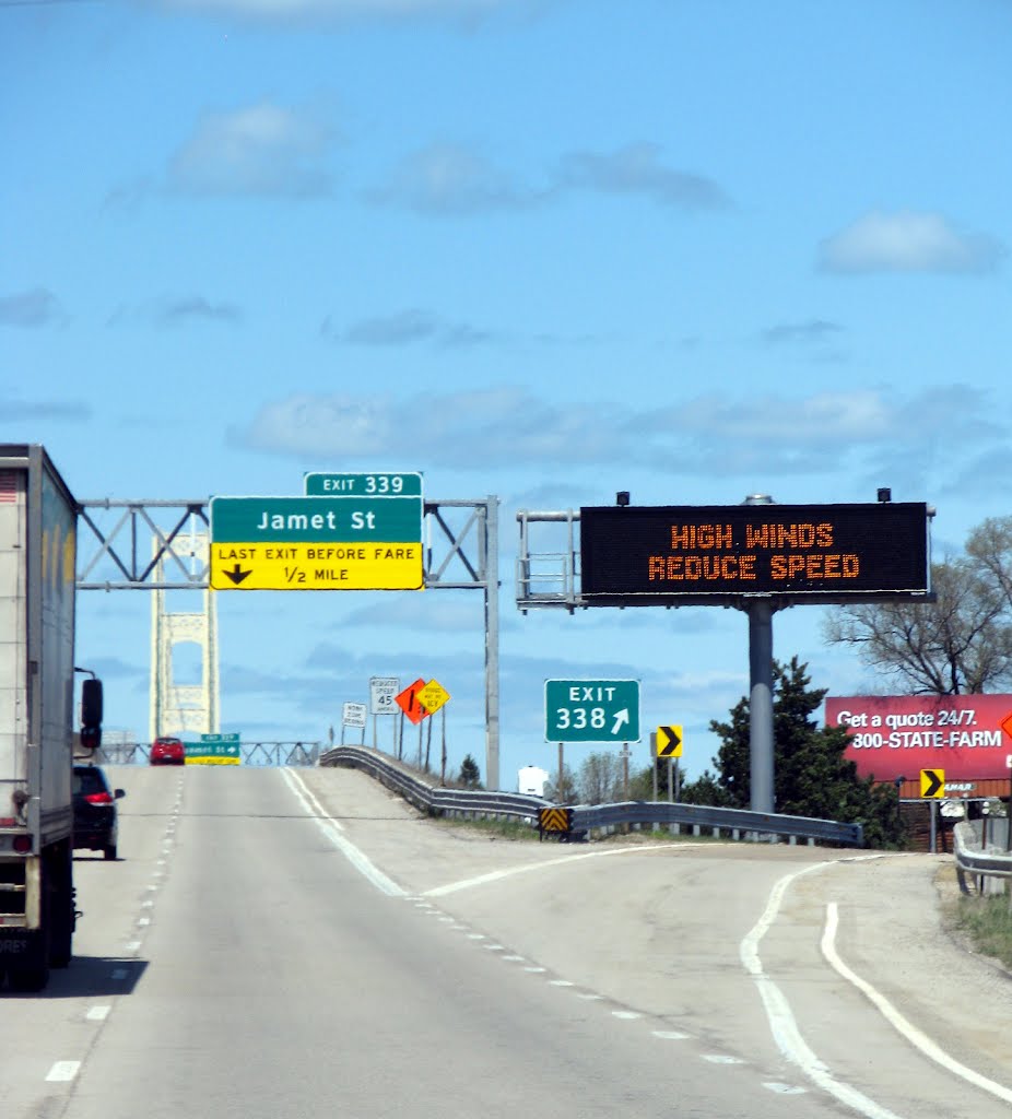 Warning: High Winds on the Bridge, and we felt it in our small car! Years ago, a small car was blown off the bridge in high winds and the people did not survive. by HAMANA