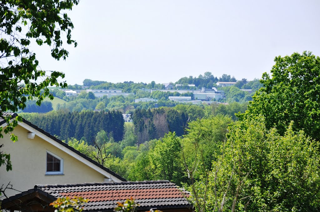 View of Much - Bövingen, industrial area. Seen by Much - Roßhohn, May 2012. Sicht von Much - Roßhohn auf Much - Bövingen, Industriegebiet, Mai 2012 by © "Earth Views"