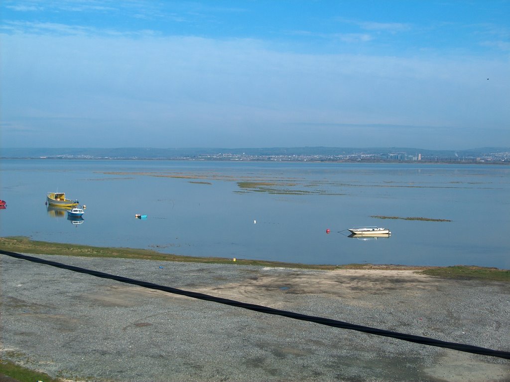 View of Penclawdd with water by kellyherbie