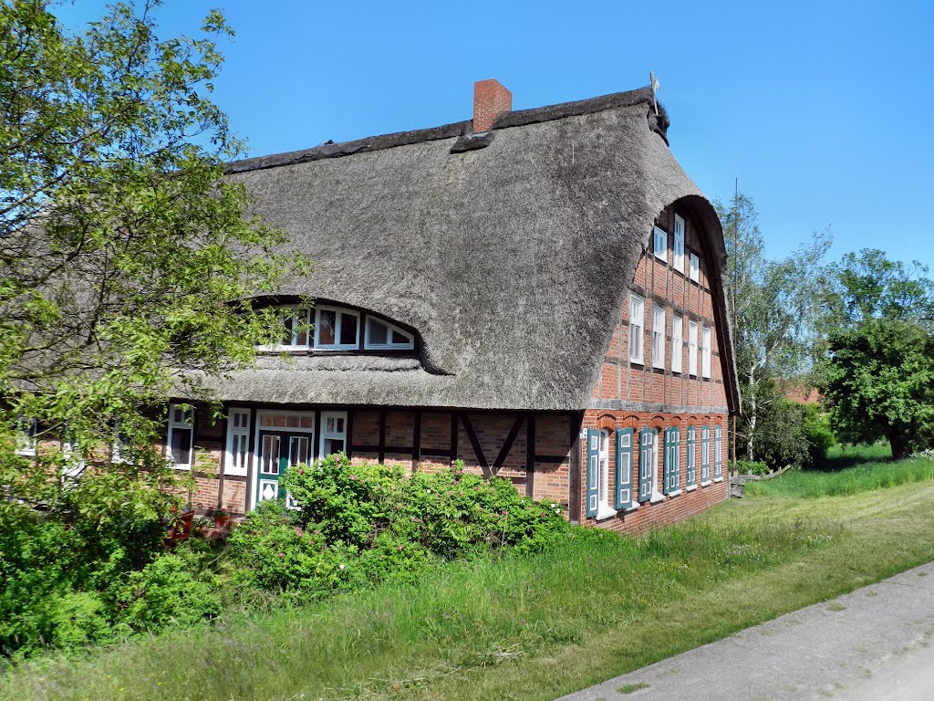 Eins der vielen alten niederdeutschen Bauernhäuser am Elberadweg by K. Fischer