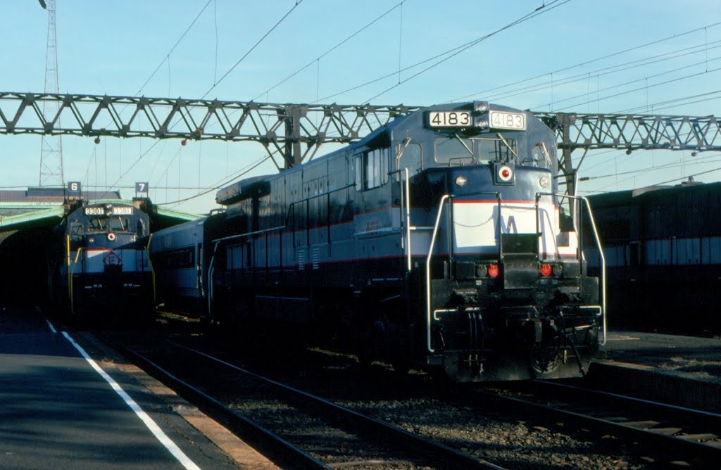 New Jersey Department of Transportation GE U34CH's No. 3381 and No. 4183 at Hoboken, NJ by Scotch Canadian