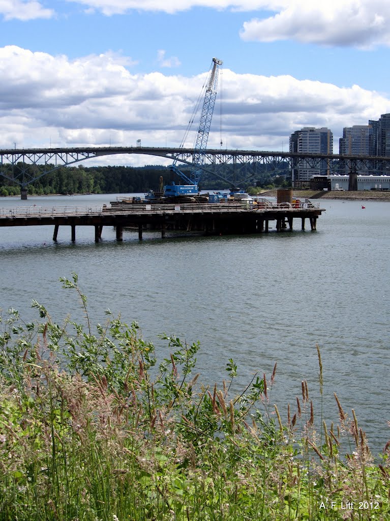 Trimet's Portland-Milwalkie Light Rail Bridge Construction. Portland, Oregon. June 17, 2012. by A. F. Litt