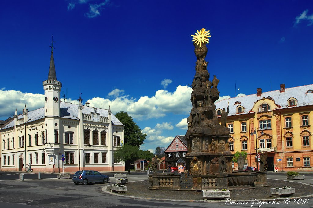 Monuments in the Czech Republic. Holy Trinity column and Town Hall in Zákupy by Roman Zázvorka