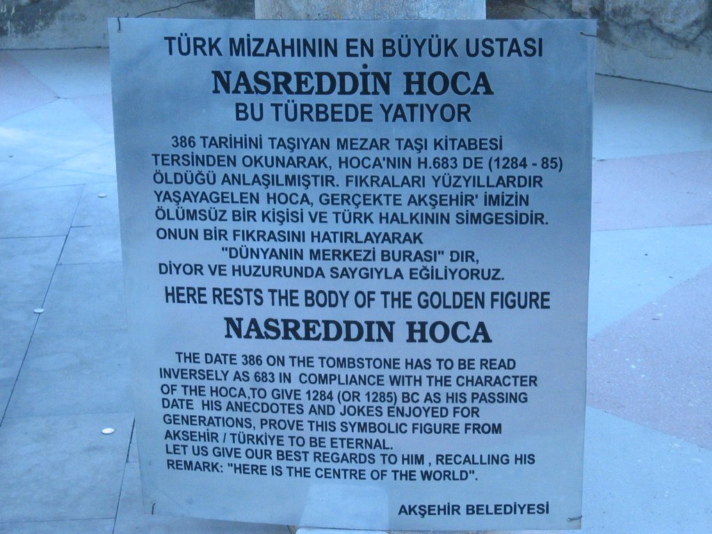 Nasreddin Hocanin Mezarinin üzerindeki hitabenin a by M.Ayzit