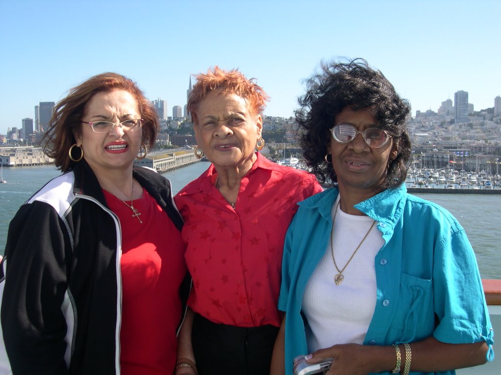 Me, my mom and my sister aboard the Regal Princess docked in the harbor by Sheila Bullock