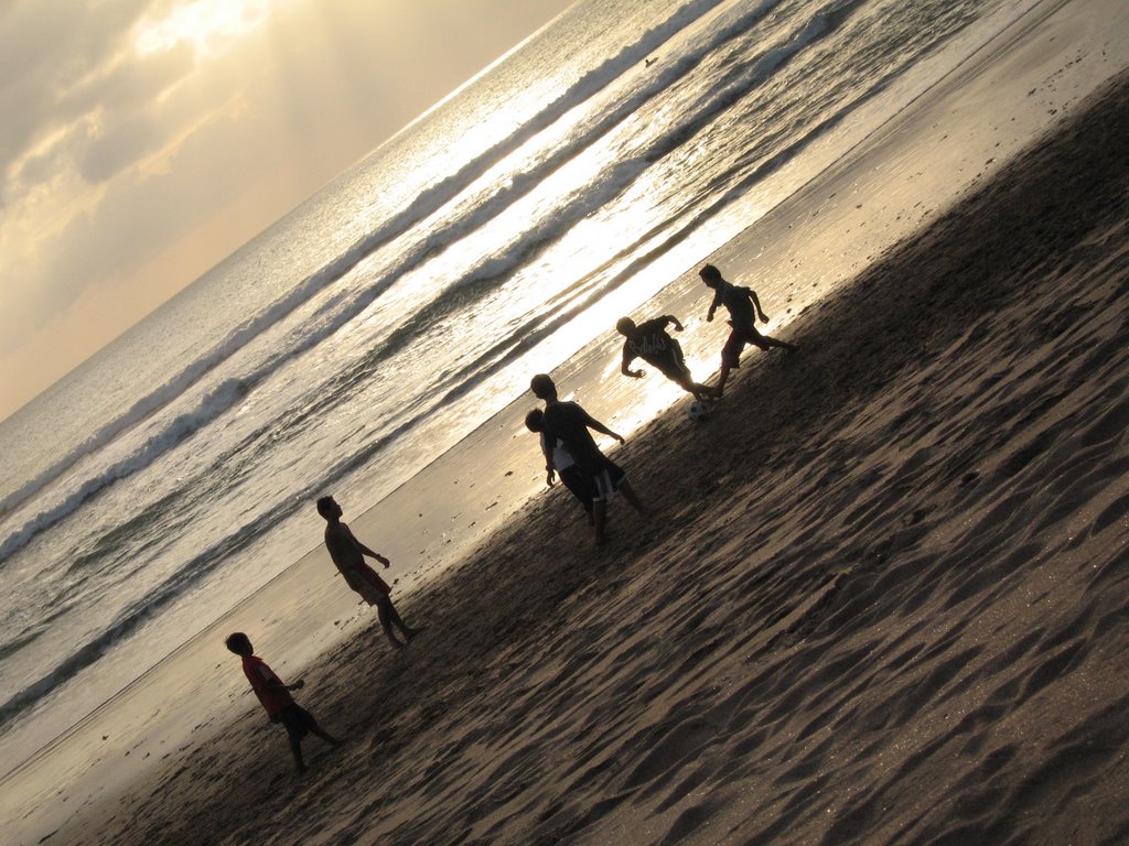 Legian beach football by sunset by annitaD