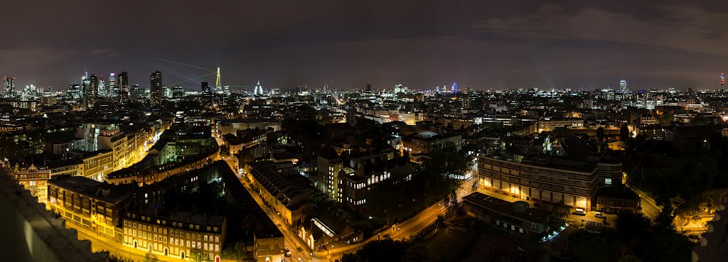 Panorama of London taken during The Shard’s opening laser show by Alexander Kachkaev