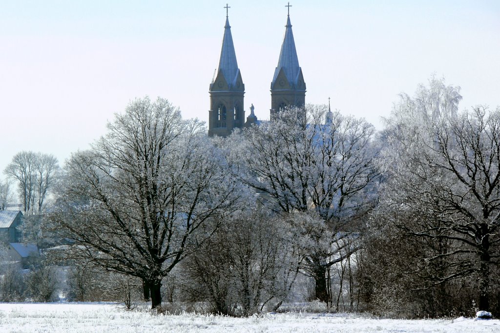 Winter and Krekenava church towers , Panevezys district by Renatorius (Reno)