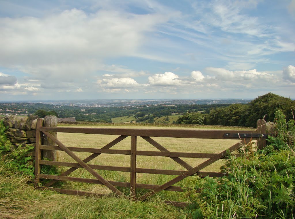 Looking over gate at the junction of Greenhouse Lane/Fulwood Lane towards Sheffield, Mayfield Valley, Sheffield S10 by sixxsix