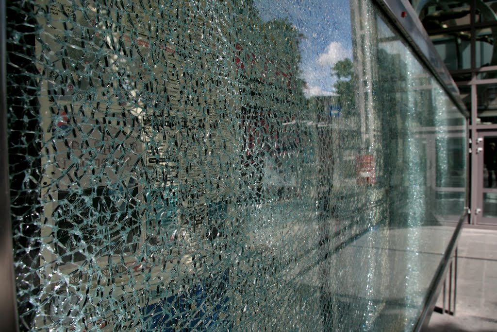 Oslo, broken newspaper windows near Norwegian government buildings as commemoration of the bomb attack on the 22th of July 2011 by Martin van den Bogaerdt