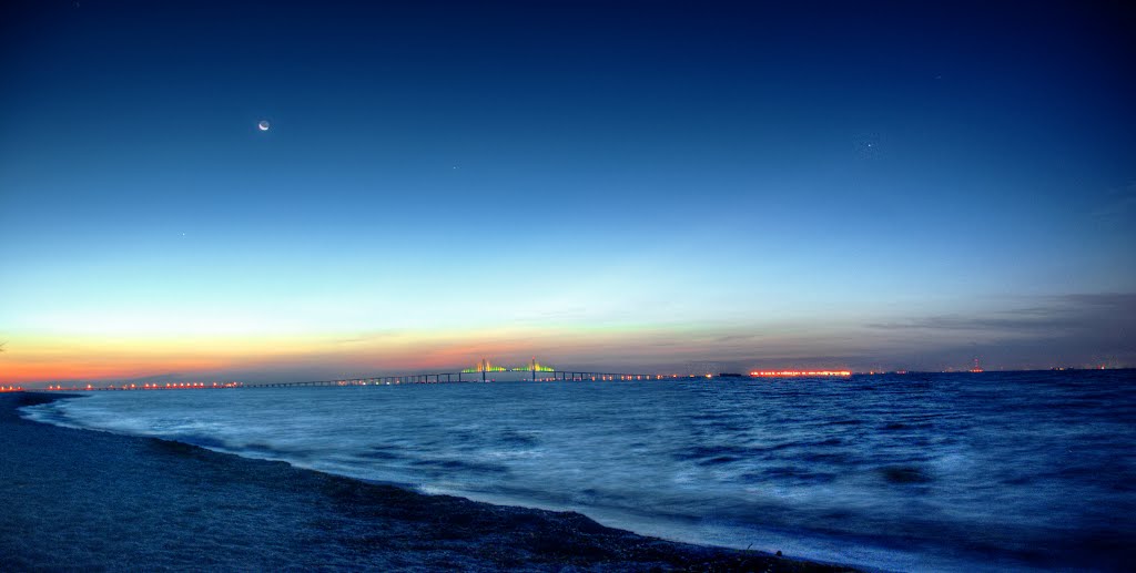 Predawn View From East Beach With Waning Crescent - Ft. Desoto Park by JTSmith1234