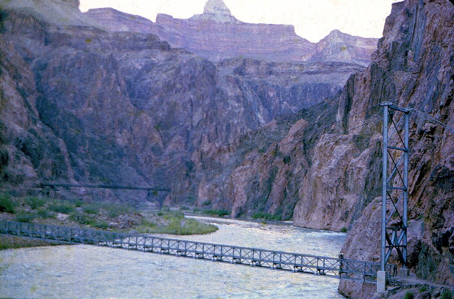 © suspension bridges over Colorado River Grand Canyon AZ 1977 by Geraldine Clark