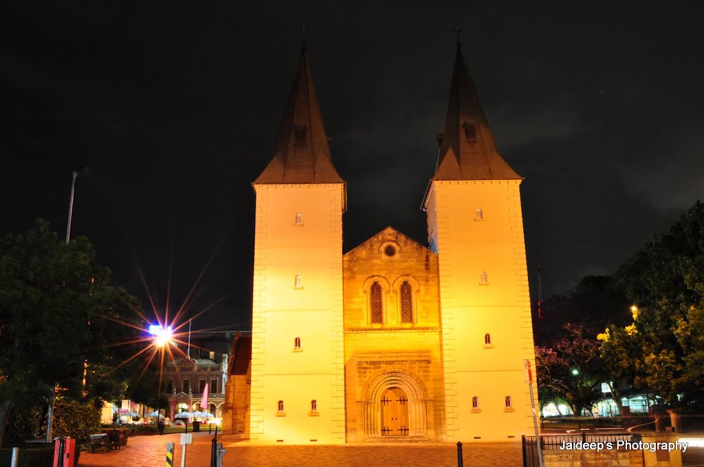 St John's Anglican Cathedral Church (front view) at night at Parramatta. by Jaideep Chaudhary