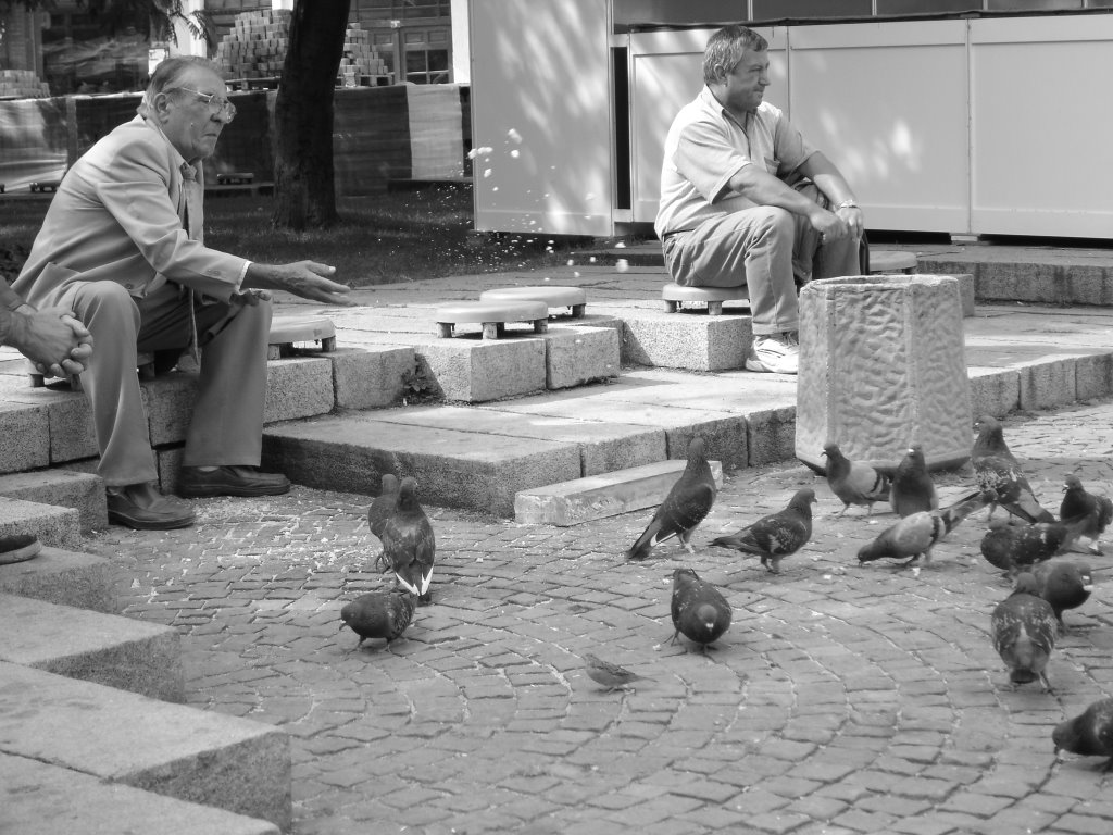 Plovdiv feeding doves by Bregje Tijman