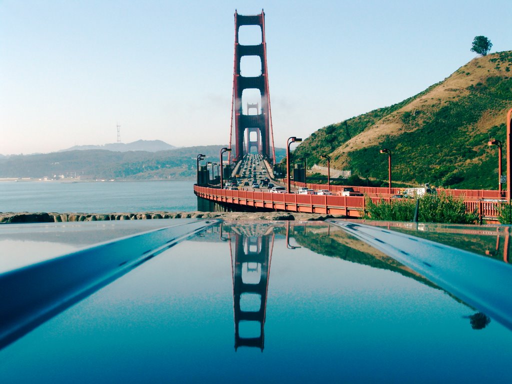 Golden Gate Bridge, Reflexion in Car Roof by Michael Goermann