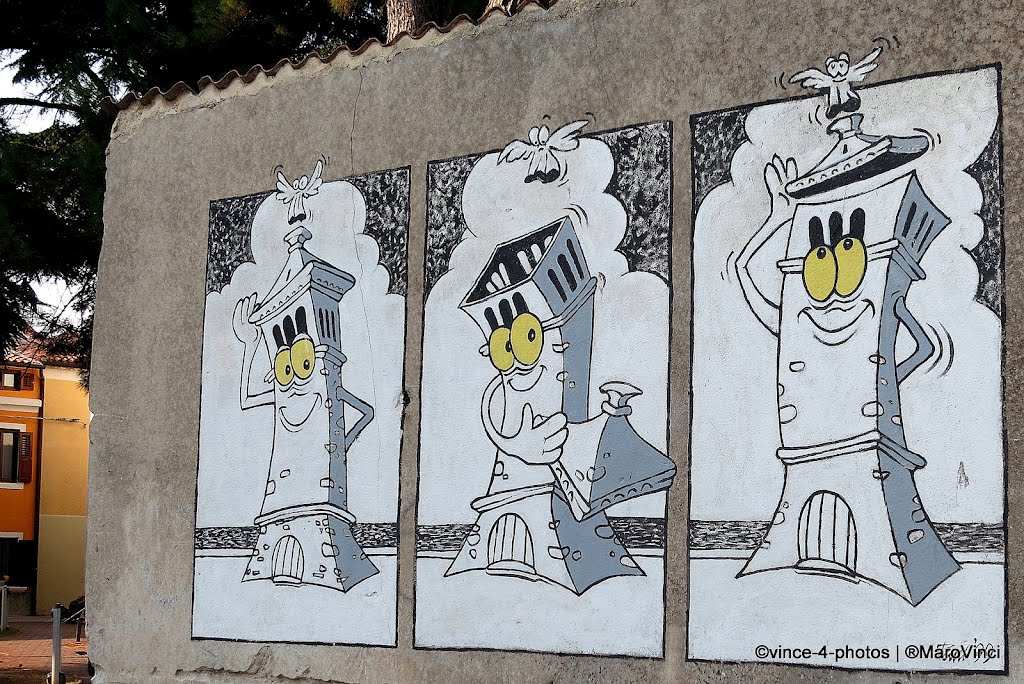 CROATIA, NOVIGRAD - Mural along the street by Maro Vinci