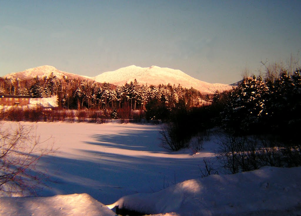 McKenzie Mt from the High School Pond, Saranac Lake, NY, feb 1, 1979 by Tom Dudones