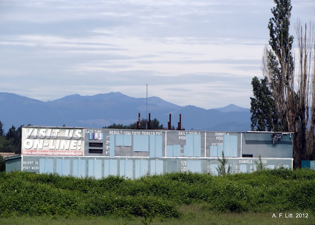 Scoreboard. Multnomah Greyhound Park. Wood Village, Oregon. May 30, 2012. by A. F. Litt