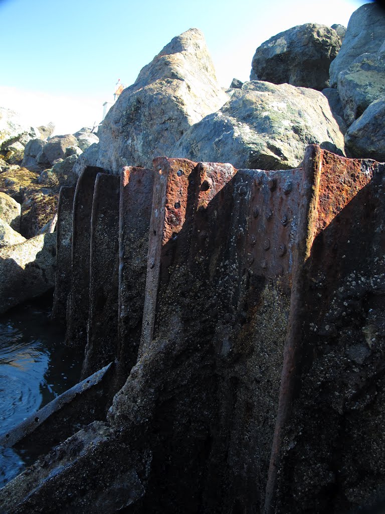 Remains of the swipwreck Oliver Olson which is part of the extended south jetty by A. Wade