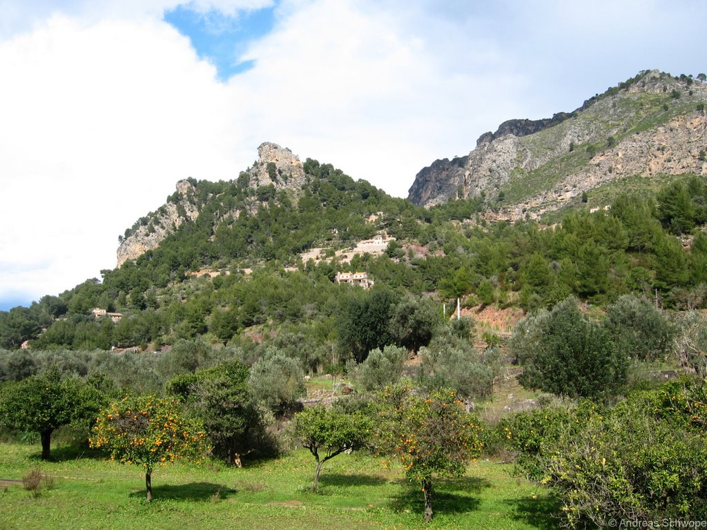 In Cala Tuent, Blick hoch zum Paß Coll de Sant Llorenc by Andreas Schwope