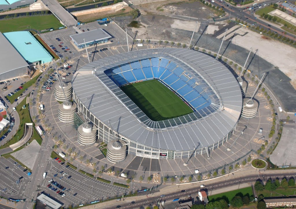 An aerial photo of city of manchester stadium by yas.aka.nix