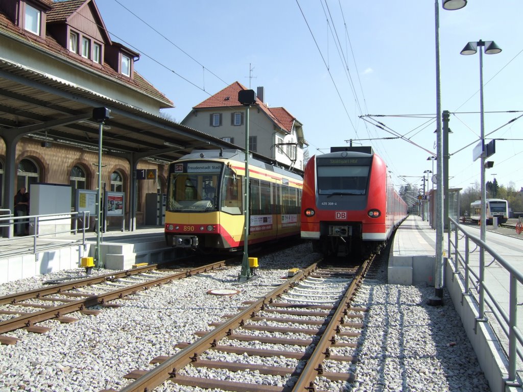 Freudenstadt Hauptbahnhof, Stadtbahn der AVG und Triebzug BR 425 der DB by RDZfds