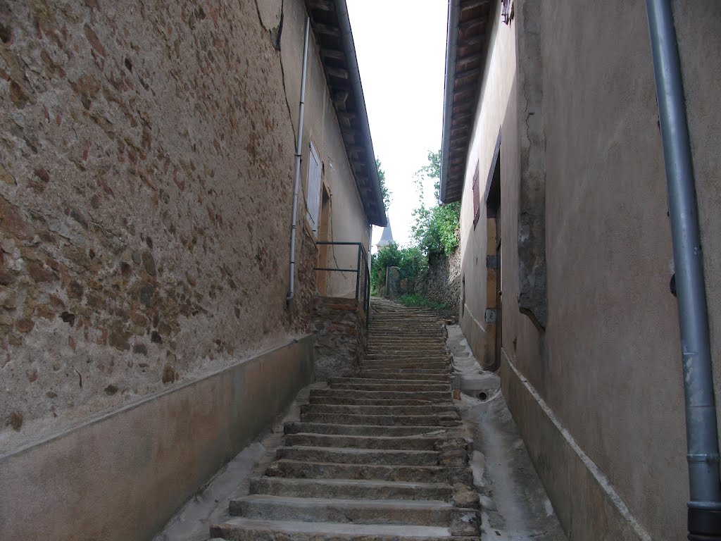 Escaliers qui dirigent vers l eglise de st laurent d'oingt by Salomon BARZILAI & Jerome IBY