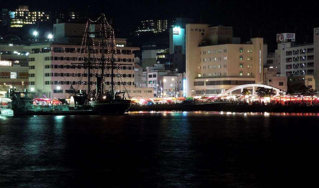 Paddle steamer in the Ohato (Night view) by MS_06R