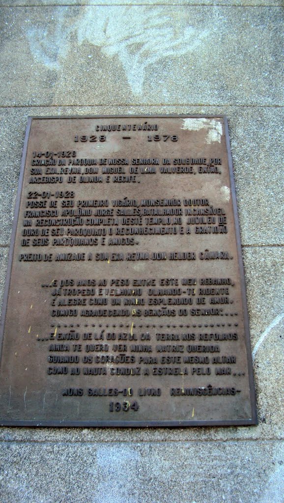 Placa histórica da Igreja da Soledade by Orlando de Almeida C…