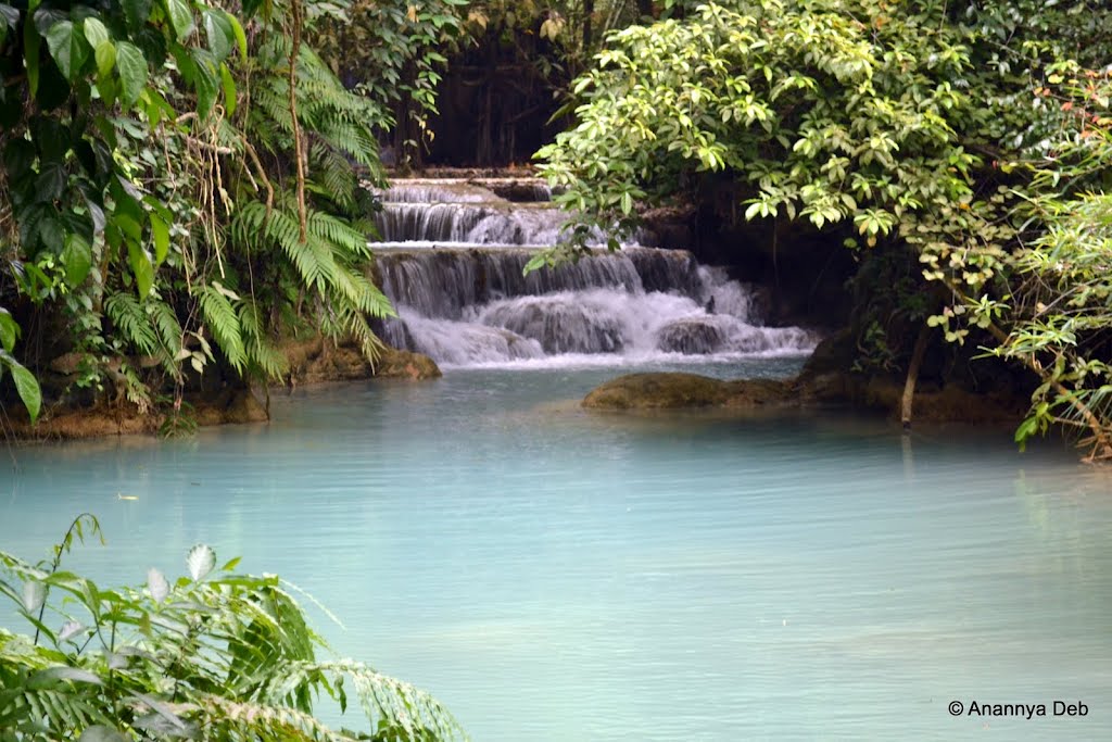 Tat Kuang Si: Lower levels of the falls where one can swim by Anannya Deb