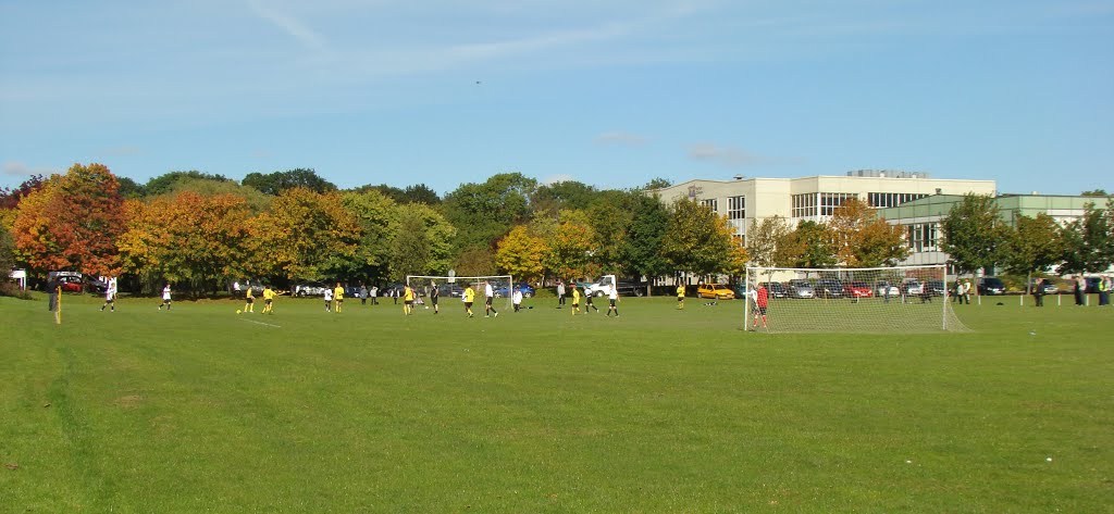 Panorama of football game on Norton College playing field looking towards Norton College, Sheffield S8 by sixxsix