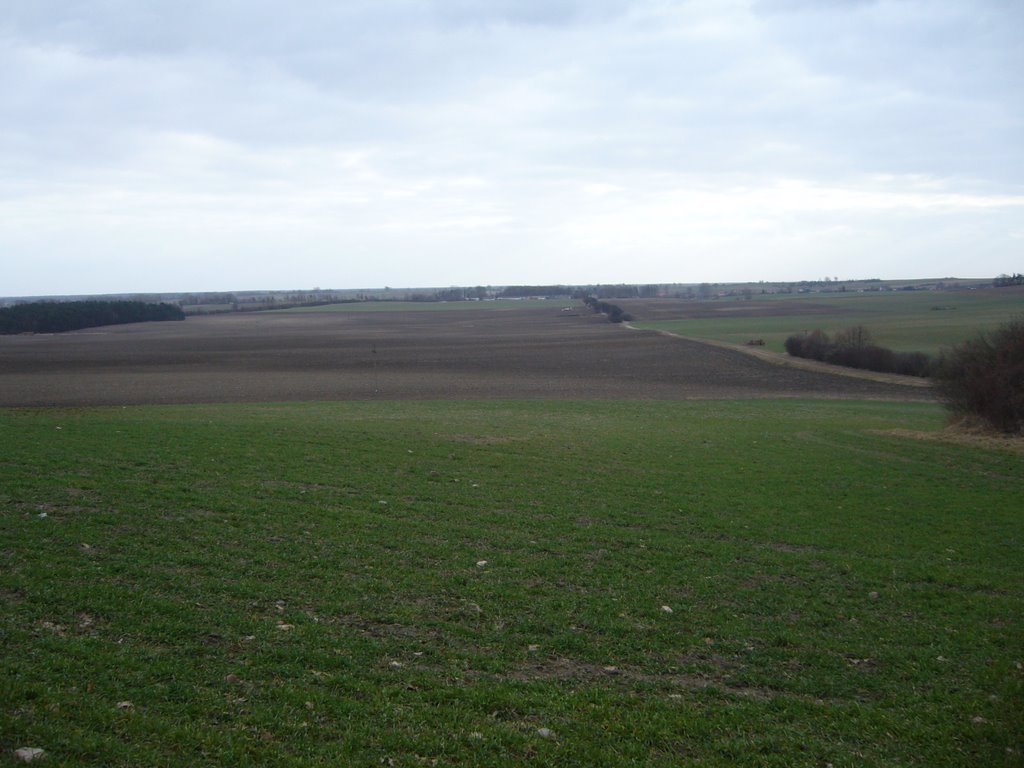 Widok ze wzgórza na pola Rolniczego Zakładu Doświadczalnego (RZD Uhrusk) by Paweł Páll Ævar