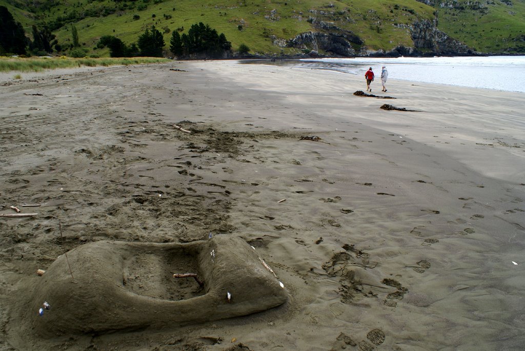 Sand Sculpture on Le Bons Bay, Banks Peninsula, Nov 07 by Peter & Shelly