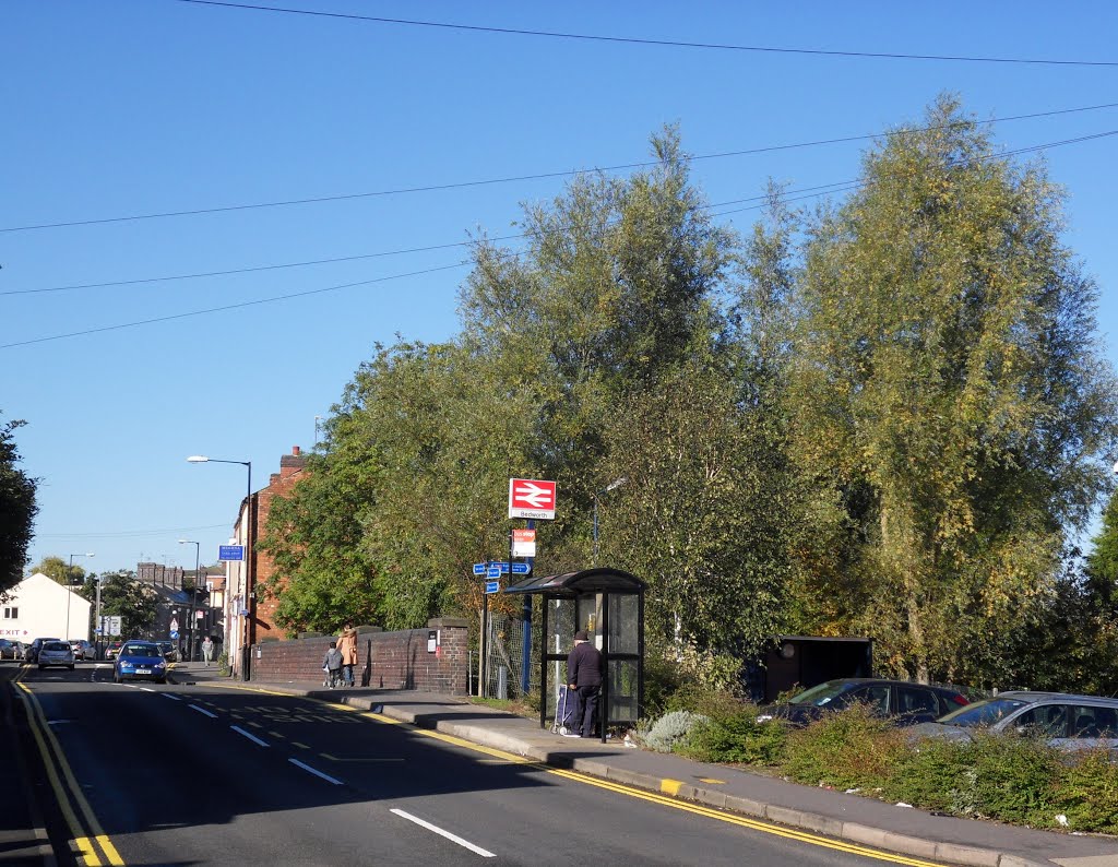 The Bus stop shelter at the Bedworth Railway Station bridge. by Bobsky.