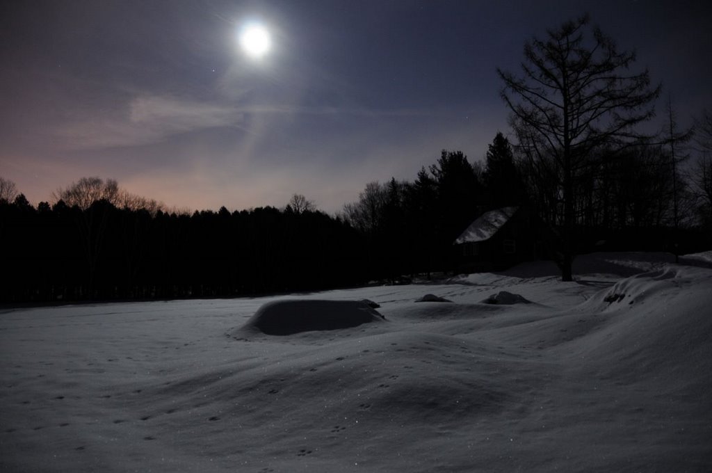 Morgan Arboretum - Chalet Pruche under Full Moon by Panamon-Creel