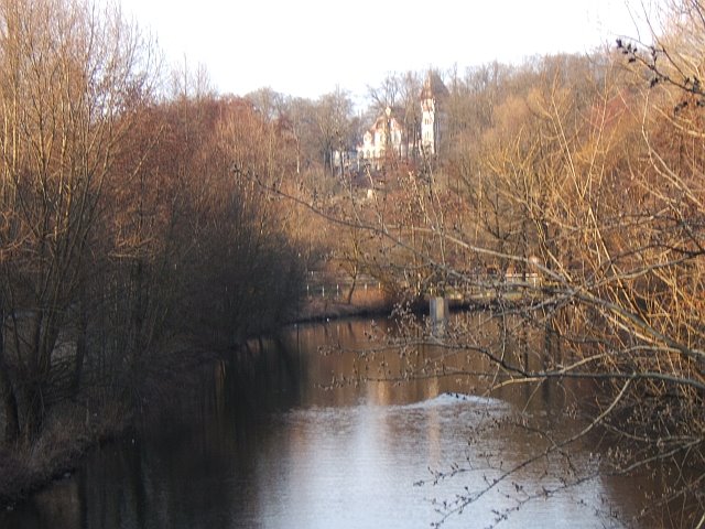 HOF, Blick v.d. Saale zum Theresienstein by worai