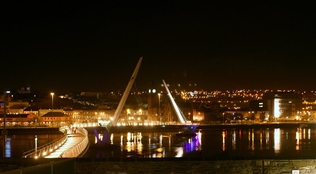 View of Peace Bridge & River Foyle Derry City by Night by Christopher Tierney