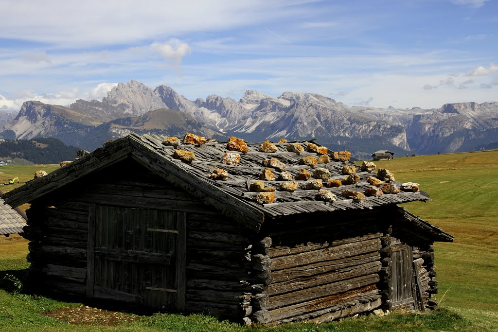 Geissler-Spitzen von der Seiser Alm, rechts beginnt das Puez-Gebiet, danach kommt der Sella-Stock und dann die Langkofel-Gruppe (leider nicht auf diesem Bild aber auf dieser Seite) Teil1 von 5, von Osten nach Westen by UlrichSchnuerer