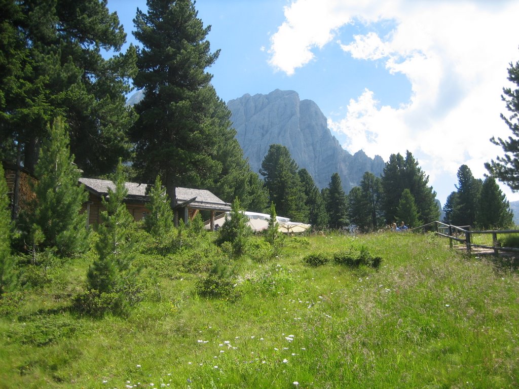 View onto Peitlerkofel and Jausenstation "Bei Emma" seen from Würzjoch by kapibara