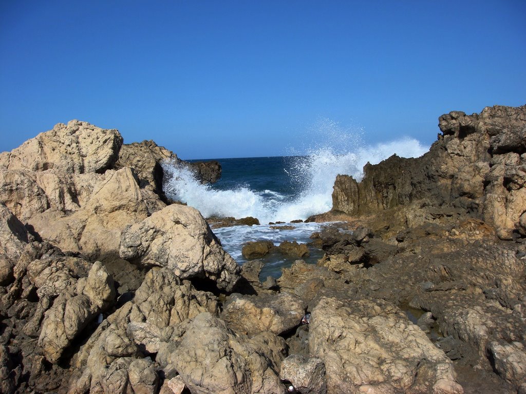 Waves splashing on the rocks, Labadee, Haiti by DeEtte Fisher