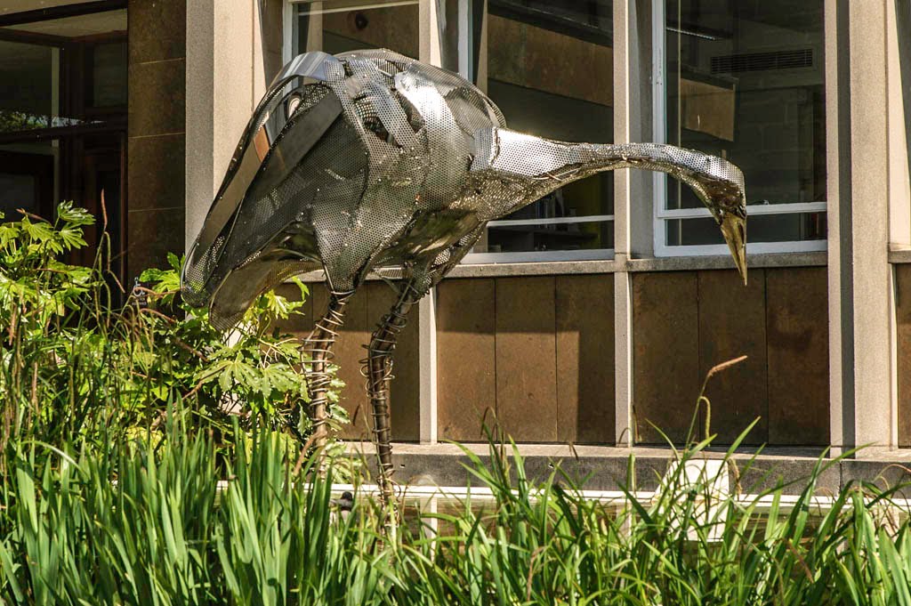 Metal Heron sculpture outside the Warwickshire County Council buildings by hilofoz