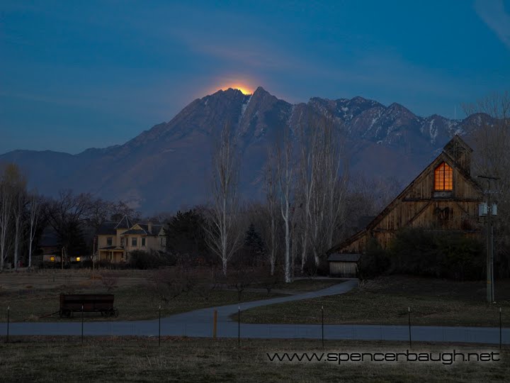 Wheeler farm and full moon rising over mount olympus by spencer baugh