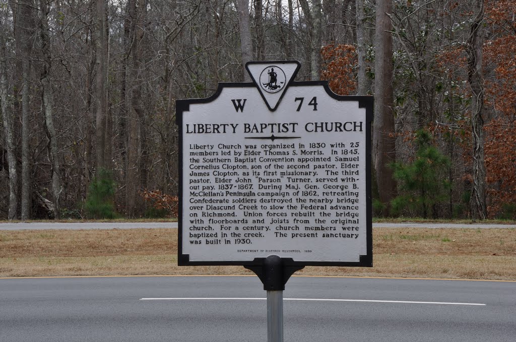 VIRGINIA: NEW KENT COUNTY: LANEXA: Liberty Baptist Church, 15810 Liberty Church Road Virginia historic marker by Douglas W. Reynolds, Jr.